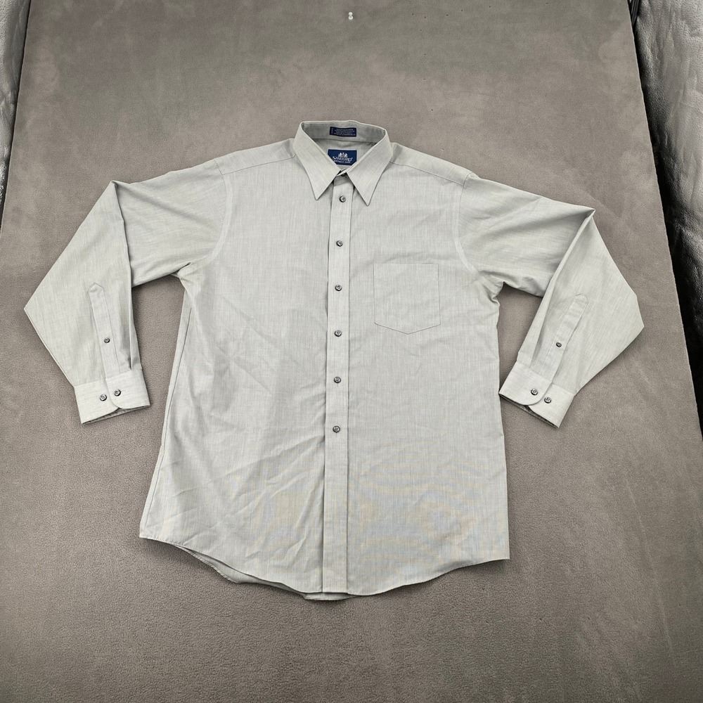 Stafford Wrinkle-Free Dress Shirt Mens 16 34/35 Green Grey Long Sleeve Button Up